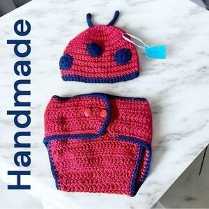 LADYBUG-NWT Hand crocheted diaper set for baby. Red/black 💯cotton. New w/tags!